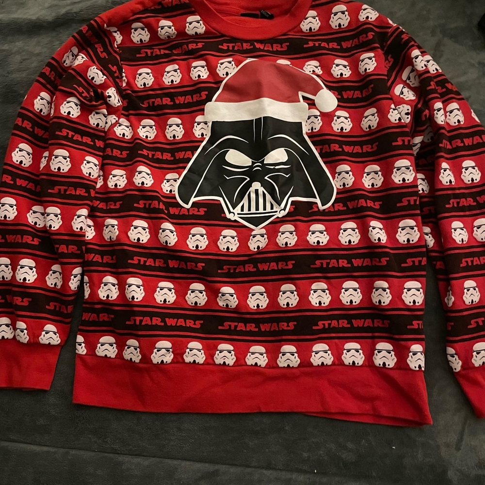 Star Wars Men's Red and Black Crewneck Sweater with Darth Vader Santa Graphic